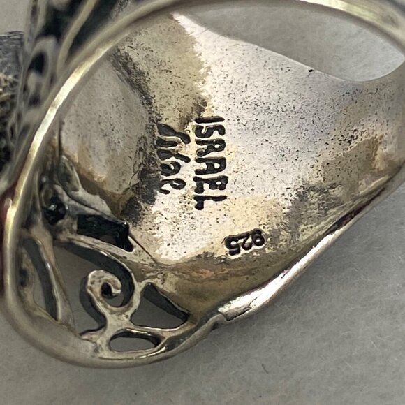 Didae Sterling Silver 925 Israel Modernist Scrollwork Pearl Wide Band Ring - Picture 8 of 16